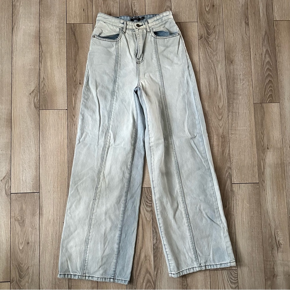 Nasty Gal Light Tall Korean Streetwear Wide Leg Jeans - Pale Blue